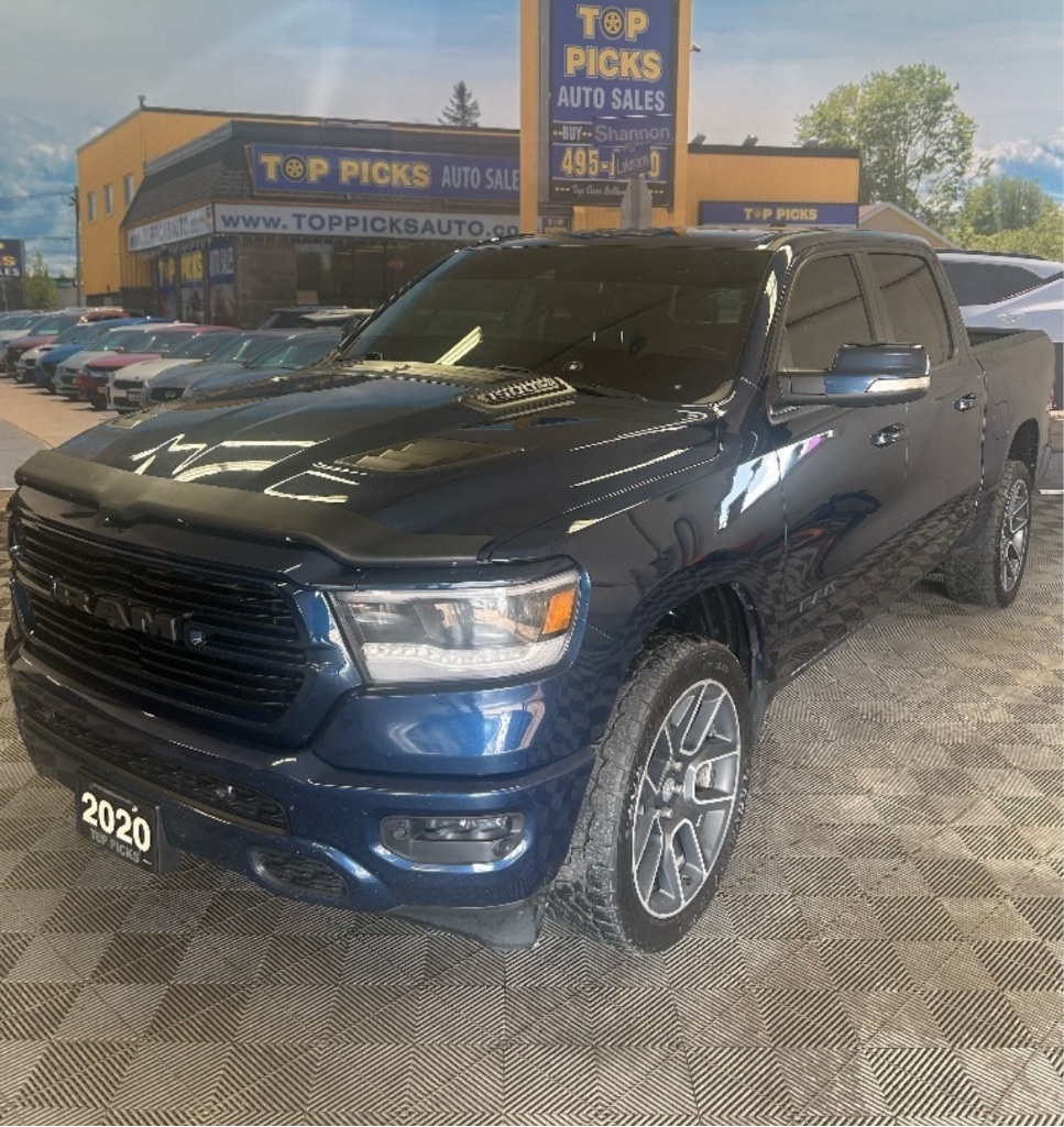 2020 Ram 1500 Sport, 22's, 12" Screen, Leather, One Owner!!