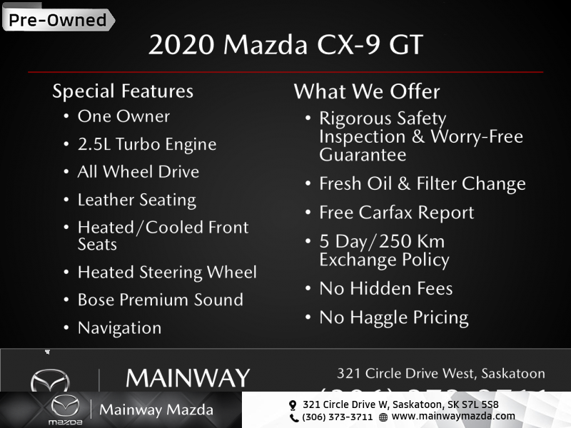 2020 Mazda CX-9 GT  - Navigation -  Leather Seats - $340 B/W