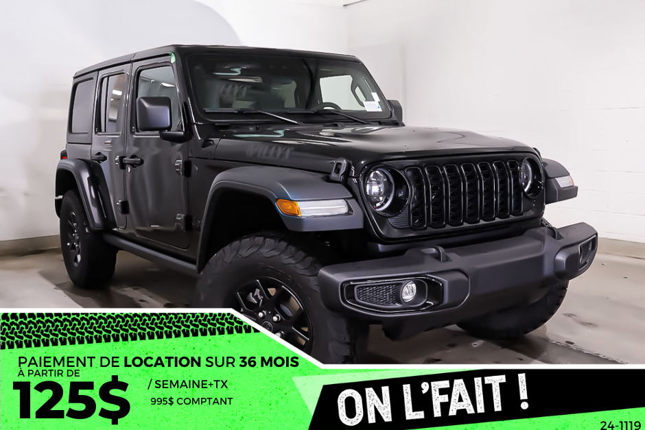 2024 Jeep Wrangler WILLYS MAGS NOIR/2 TOÎTS/SUSPENSION HORS-ROUTE/RAT