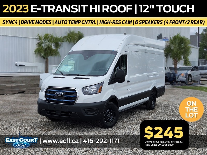 2023 Ford E-Transit Cargo Van Hi-Roof| 12” Touch | Navi | Sync4 | Hi-Res Cam 
