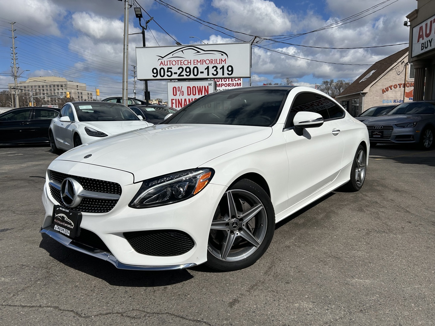 2018 Mercedes-Benz C-Class C300 4MATIC COUPE Pearl White / Leather / Sunroof 