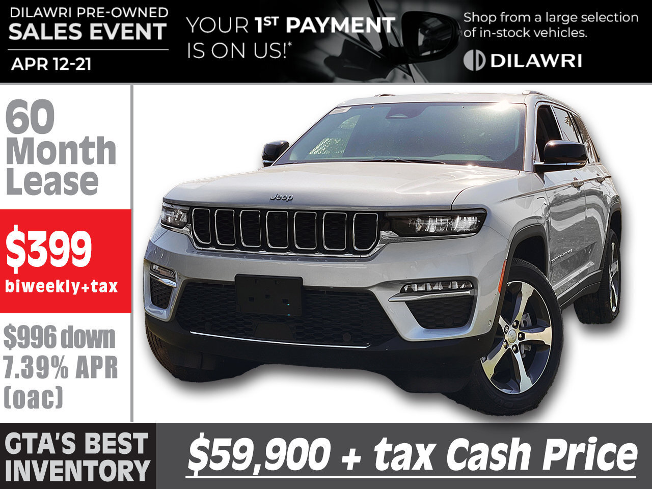 2022 Jeep Grand Cherokee 4xe 4xe Hybrid | $399 Bi-Weekly Lease plus tax