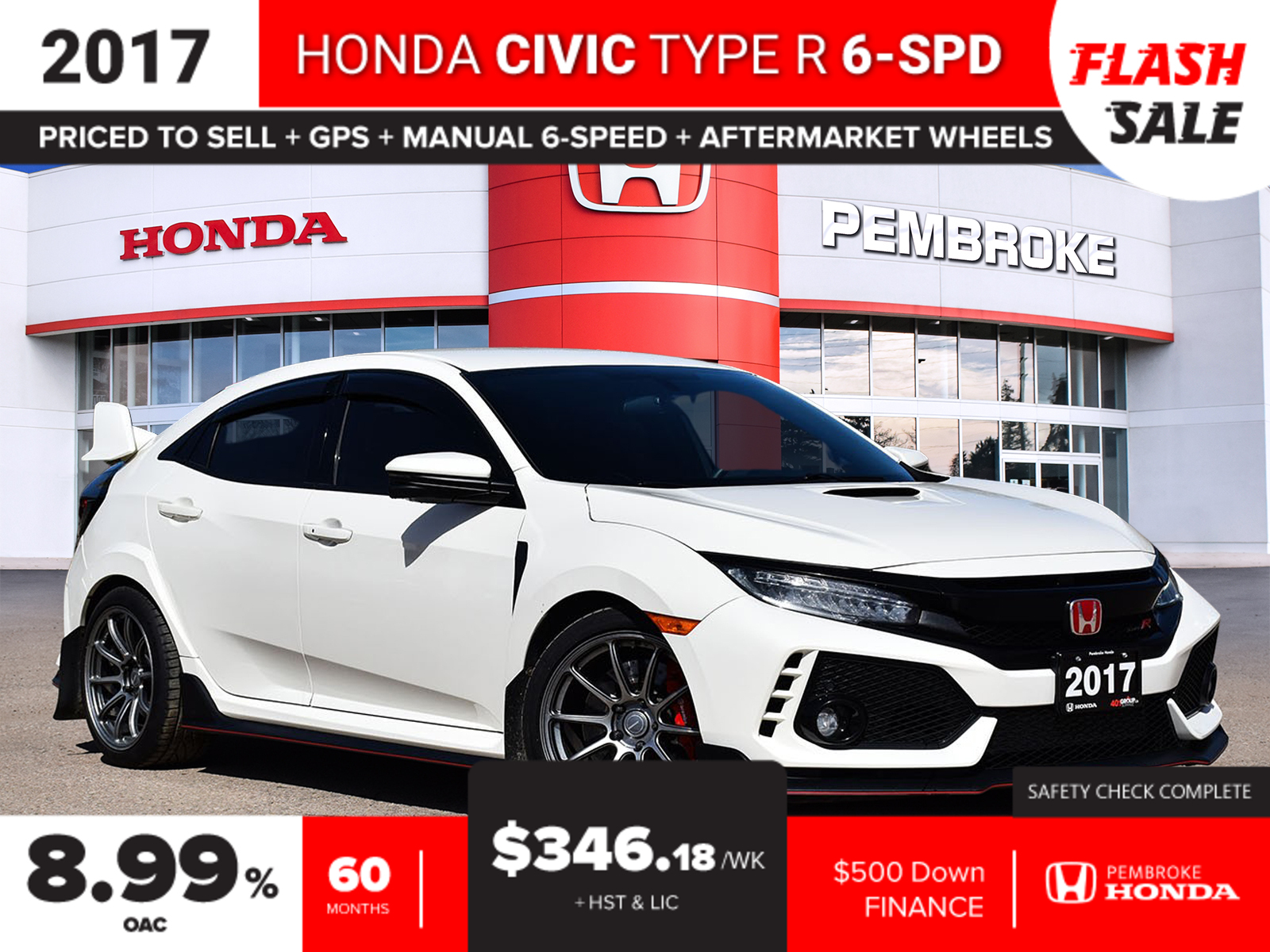 2017 Honda Civic Type R 6-Spd | CarPlay/Auto | Prem Audio | Nav | Rear Cam