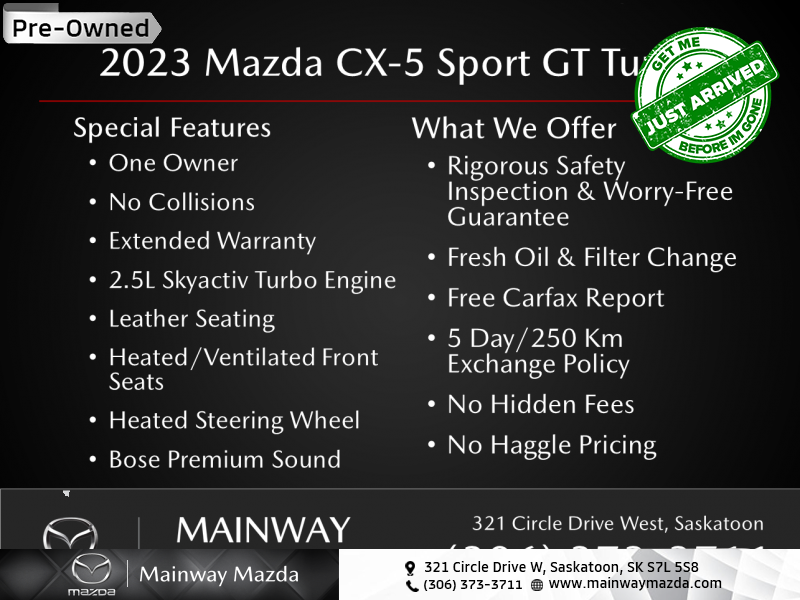 2023 Mazda CX-5 Sport Design w/Turbo  No Collisions, Ext Warranty