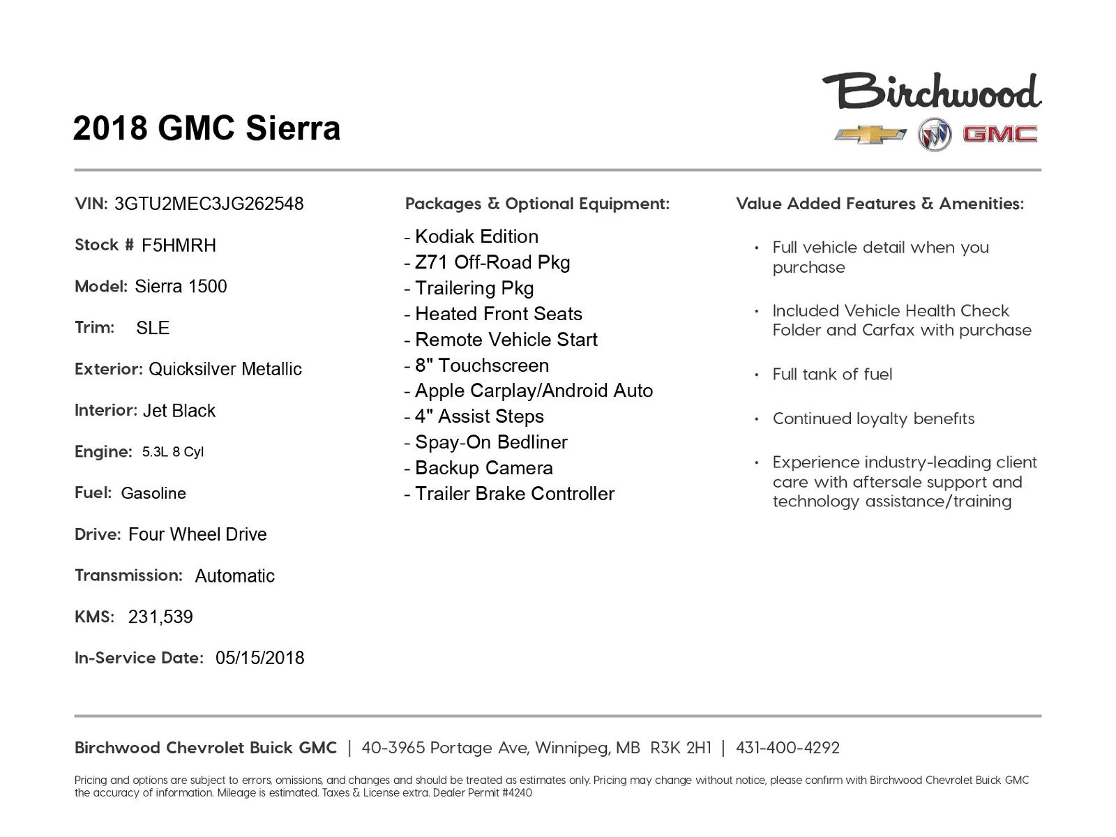 2018 GMC Sierra 1500 SLE 2-year Maintenance Free!