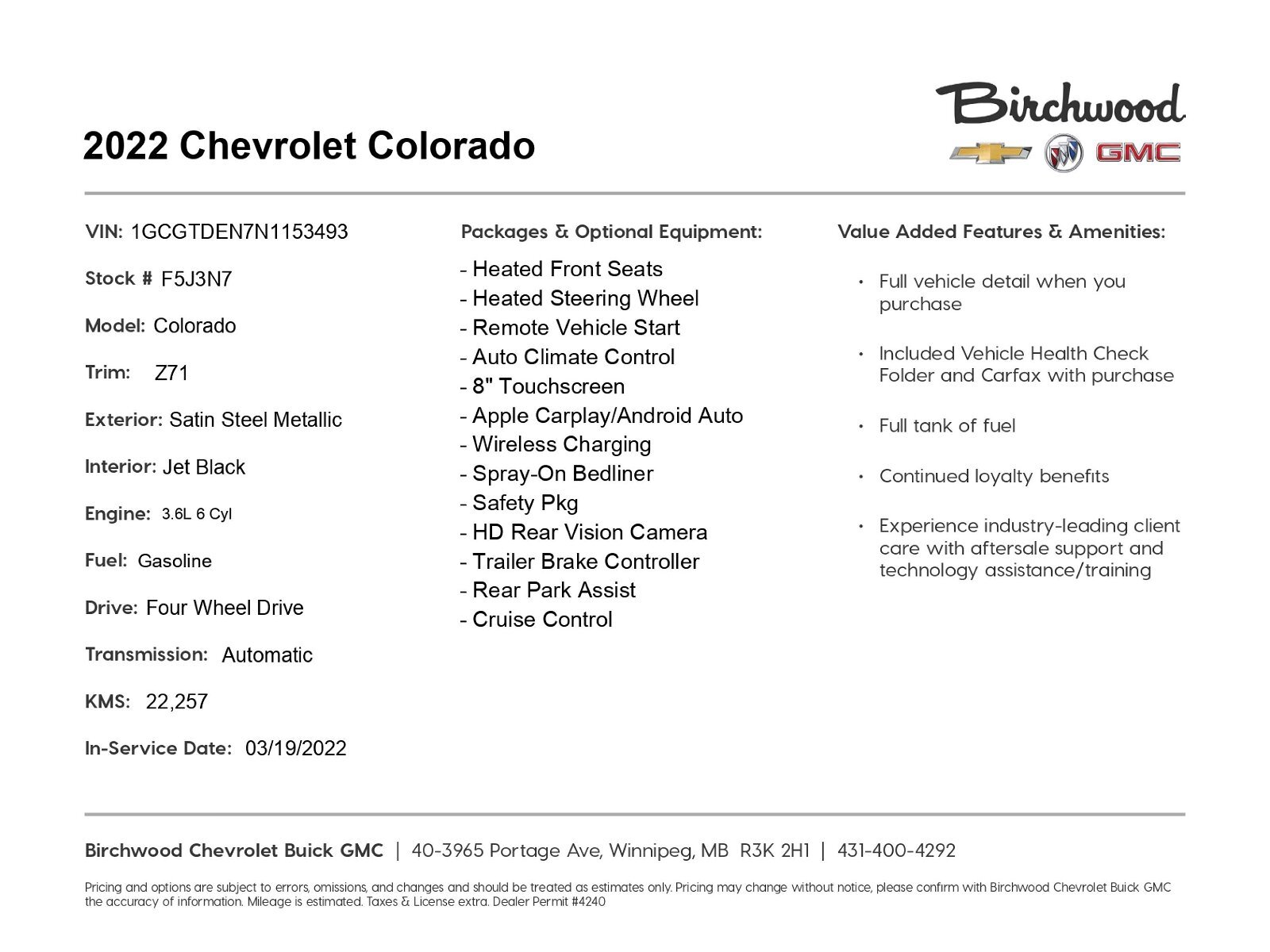 2022 Chevrolet Colorado 4WD Z71 2-year Maintenance Free!