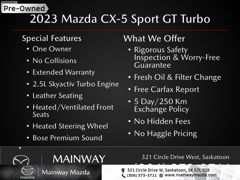 2023 Mazda CX-5 Sport Design w/Turbo  - Premium Audio - $343 B/W