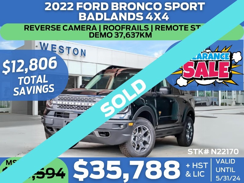 2022 Ford Bronco Sport Badlands - +REVERSE CAMERA+ROOFRAILS+REMOTE START
