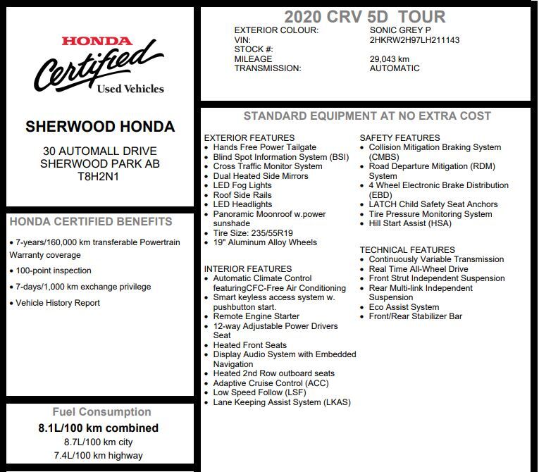 2020 Honda CR-V Touring AWD | HEATED LEATHER+STEER | HONDA SENSE