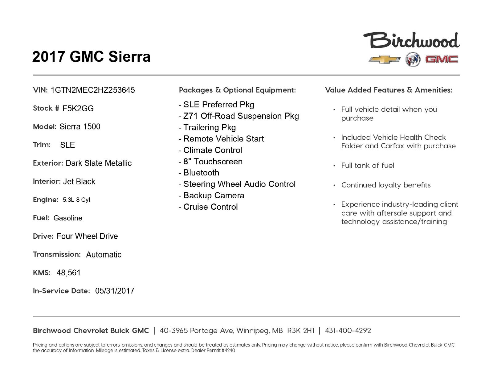 2017 GMC Sierra 1500 SLE 2-year Maintenance Free!