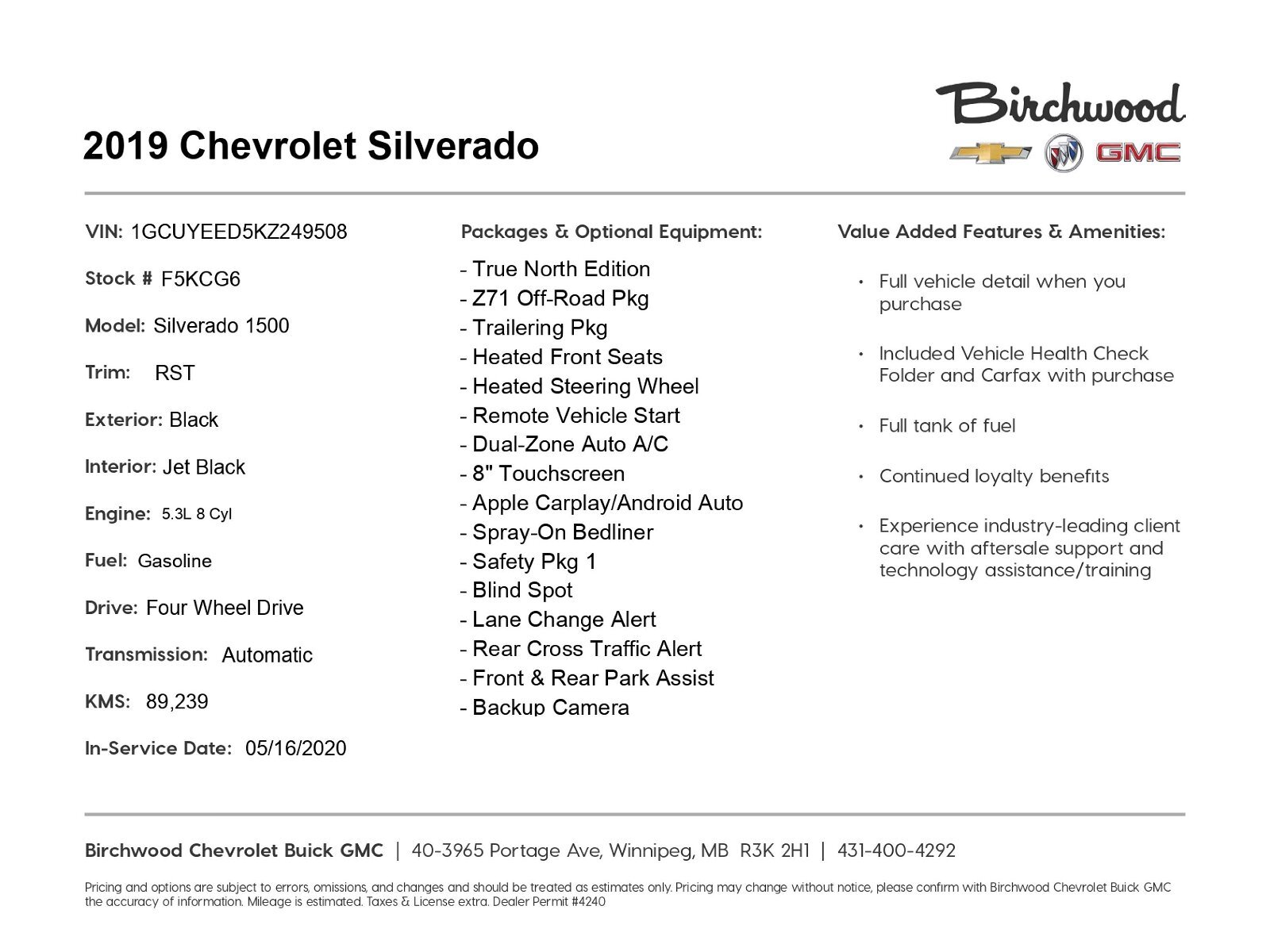 2019 Chevrolet Silverado 1500 RST 2-year Maintenance Free!