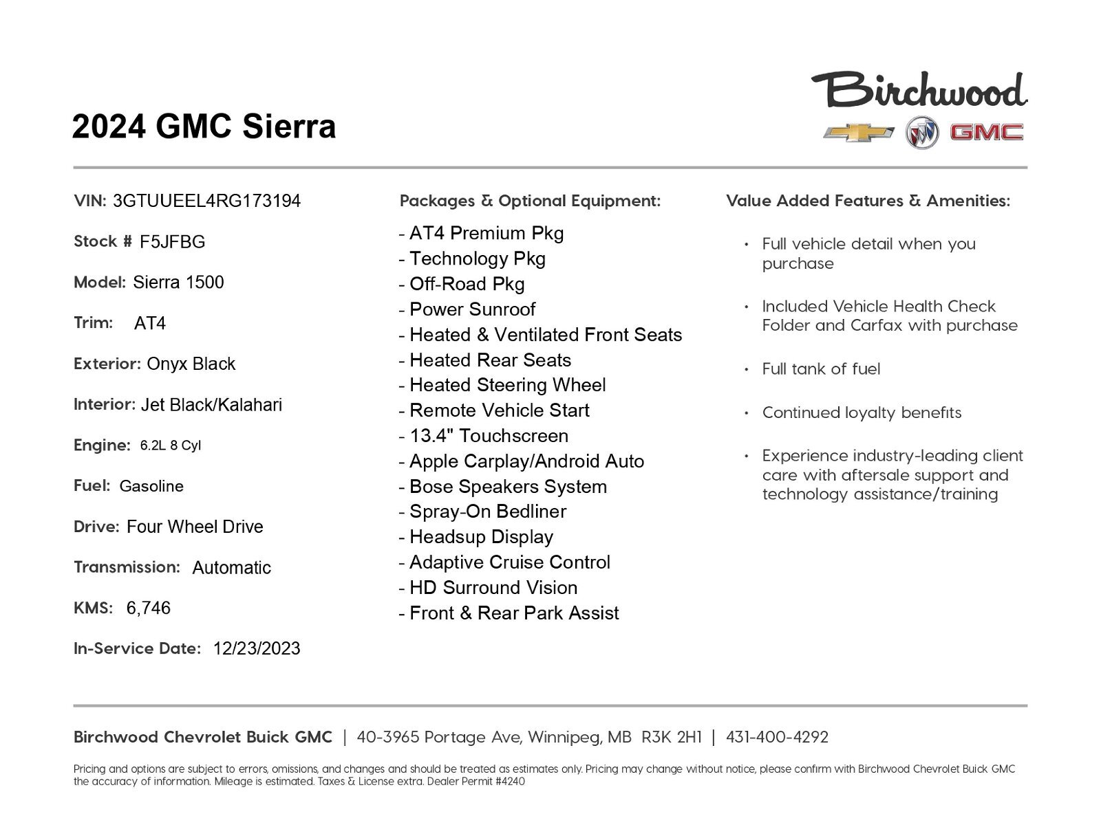 2024 GMC Sierra 1500 AT4 2-year Maintenance Free!