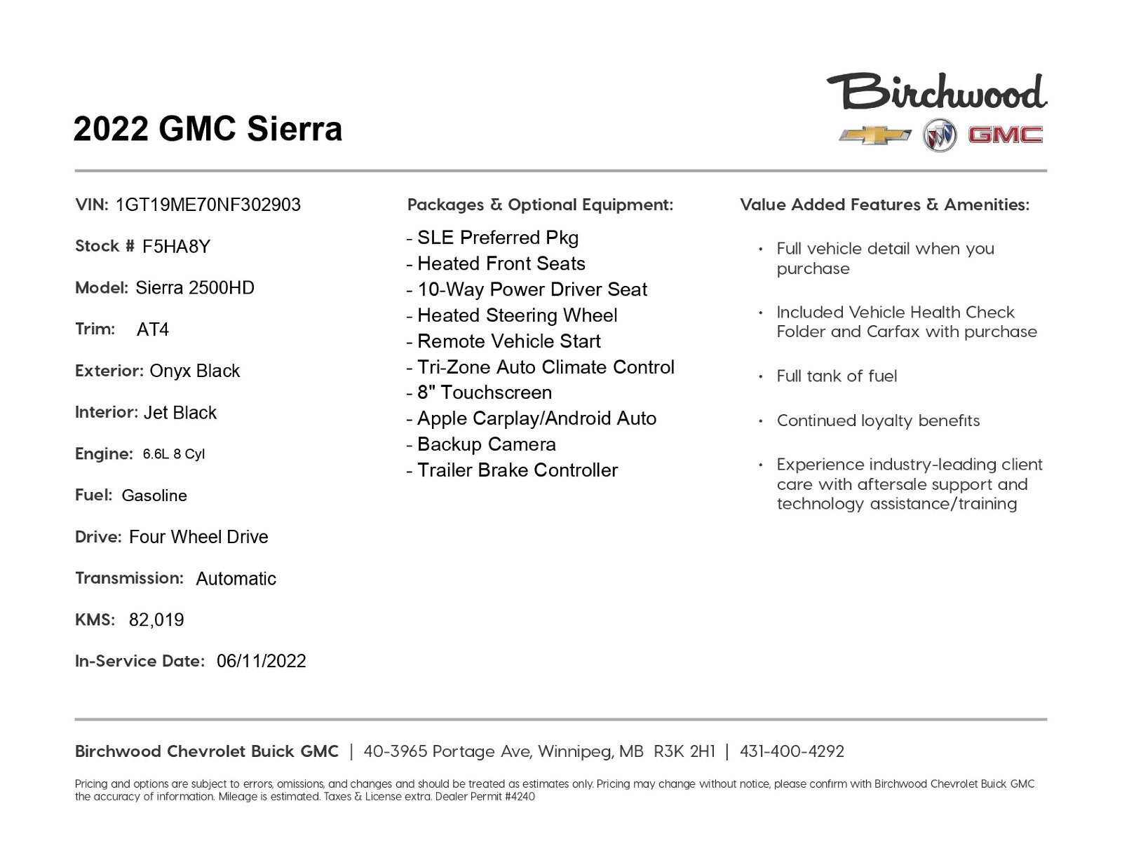 2022 GMC SIERRA 2500HD SLE 2-year Maintenance Free!