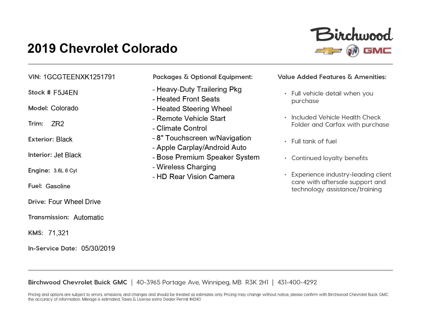 2019 Chevrolet Colorado 4WD ZR2 2-year Maintenance Free!