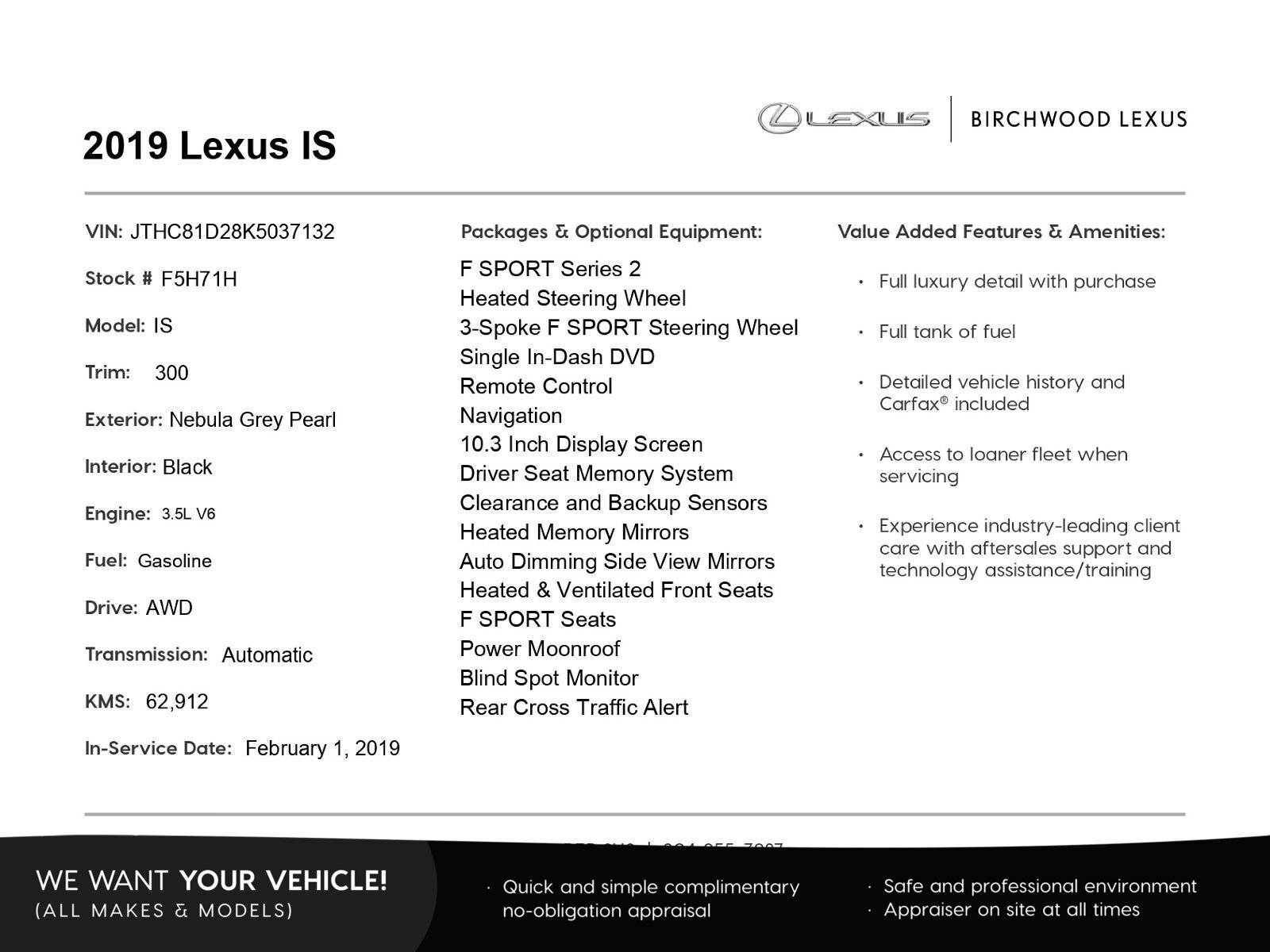 2019 Lexus IS 300 Off Lease | AWD | Local