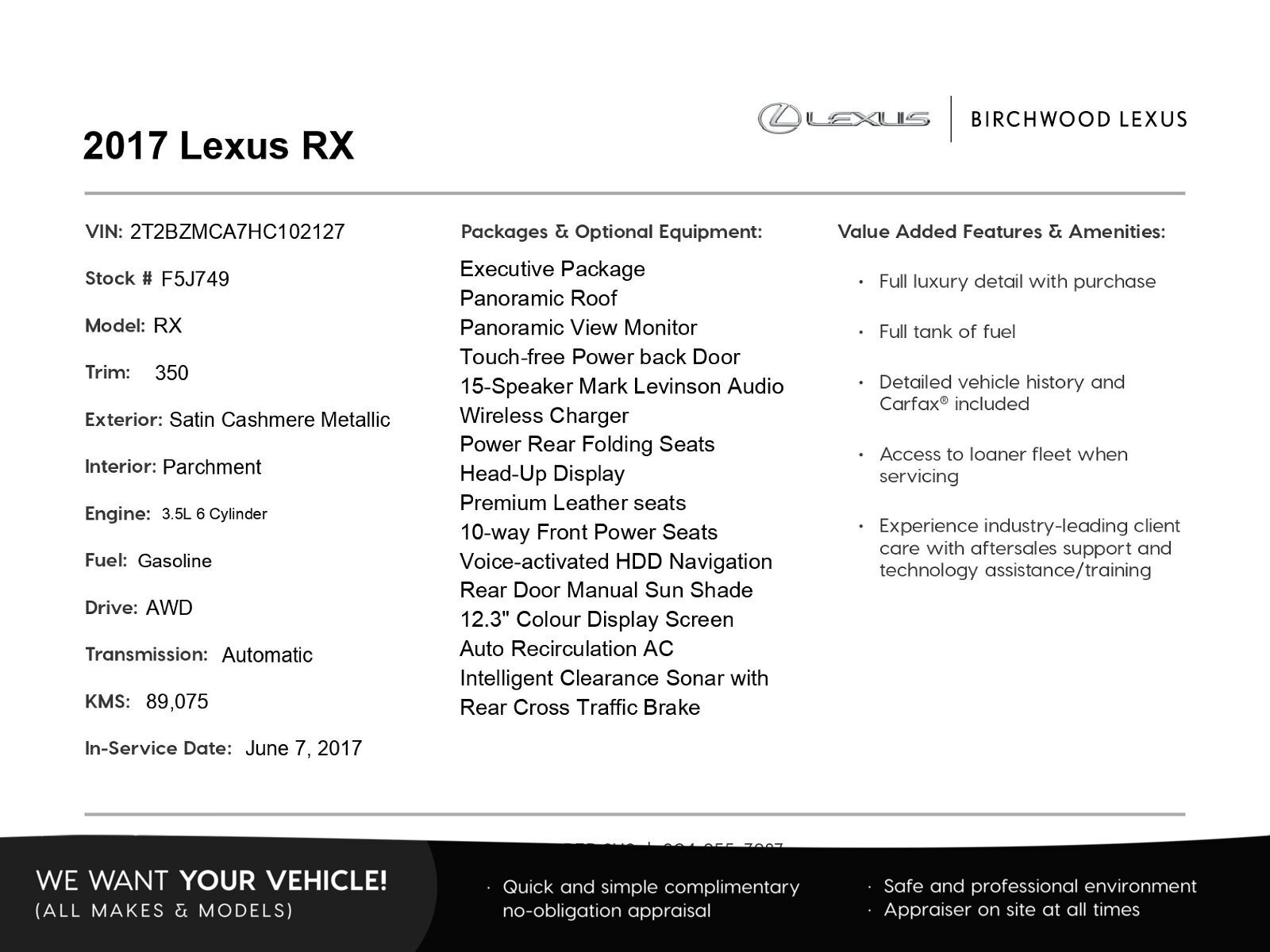 2017 Lexus RX 350 AWD 4dr Executive | AWD | Low KM's